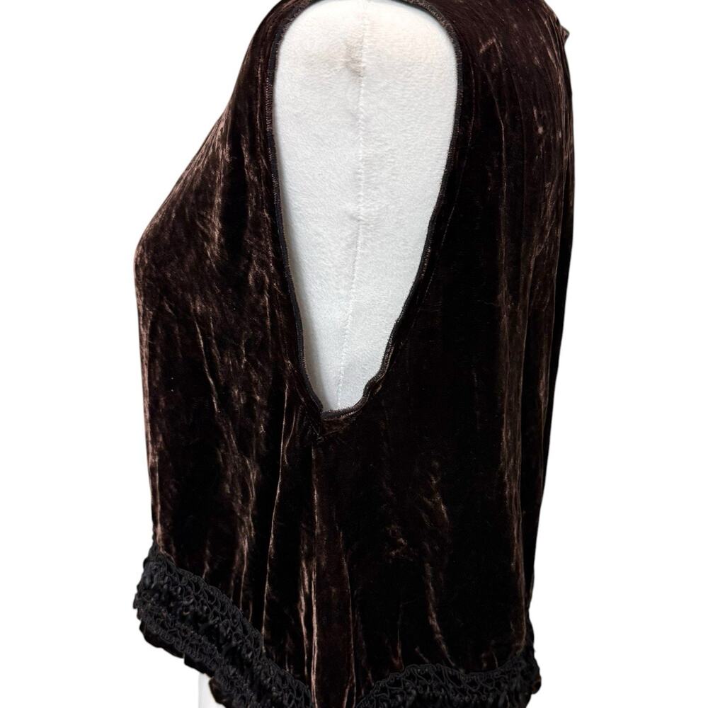 VTG 100% Silk Velvet Lace Trim Boho Y2K Crop Top Dark Brown Sleeveless Festival - Picture 5 of 10